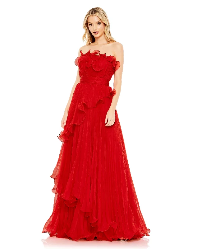 Formal Dress for Sailing RegattasPleated Tiered Ruffled Strapless Gown